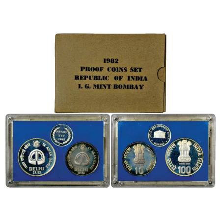 1982, IX Asian Games, Proof set of 2 Coins, 100 Rupees and 10 Rupees, Bombay Mint, RB 92, 