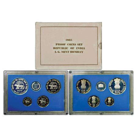 1985, Reserve Bank of India, Golden Jubilee, Proof set of 4 Coins, 100 Rupees, 10 Rupees, 