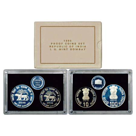1985, Reserve Bank of India, Golden Jubilee, Proof set of 2 Coins, 100 Rupees and 10 Rupee