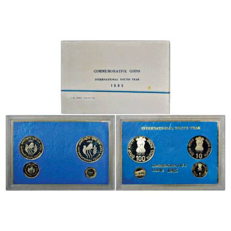 1985, International Youth Year, Proof set of 3 Coins, 100 Rupees, 10 Rupees and 1 Rupee, C