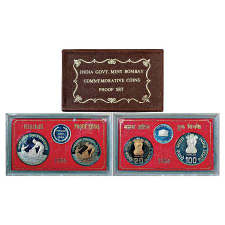 1986, Fisheries, Proof set of 2 Coins, 100 Rupees and 20 Rupees, Bombay Mint, RB 123, in o