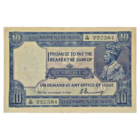 British India, George V, 10 Rupees, ND (1925), signed by H. Denning, Serial No.: G58 22038