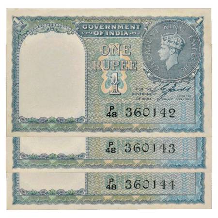 British India, George VI, 1 Rupee (3 Notes), 1940, signed by C. E. Jones, three consecutiv