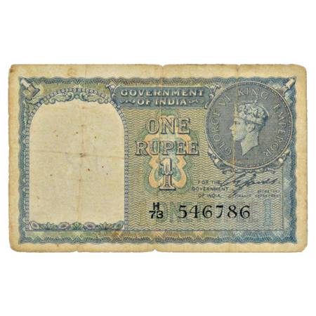 British India, George VI, 1 Rupee, 1940, signed by C. E. Jones, Serial No.: H73 546786 in 