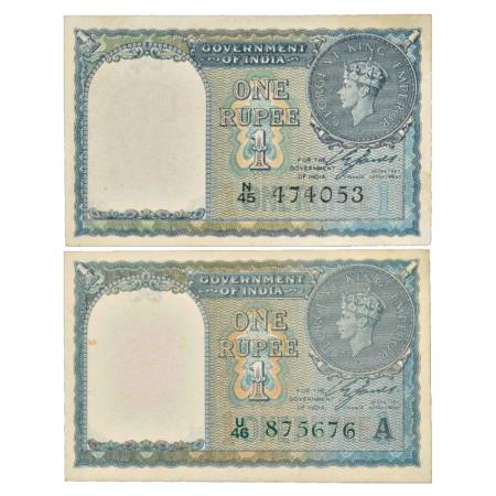 British India, George VI, 1 Rupee (2), 1940, signed by C. E. Jones, Serial No.: N45 474053