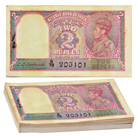 British India, George VI, 2 Rupees, ND (1943), full packet of 100 Notes, signed by C. D. D