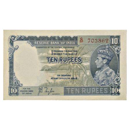 British India, George VI, 10 Rupees, ND (1938), signed by J. B. Taylor, Serial No.: G51 70