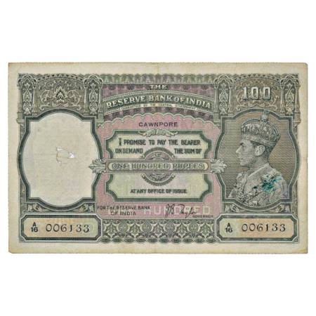 British India, George VI, 100 Rupees, ND (1938), Cawnpore Circle, signed by J. B. Taylor, 