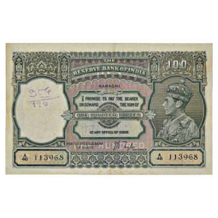 British India, George VI, 100 Rupees, ND (1938), Karachi Circle, signed by J. B. Taylor, S