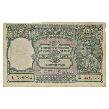 British India, George VI, 100 Rupees, ND (1938), Lahore Circle, signed by J. B. Taylor, Se