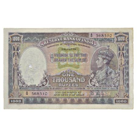 British India, George VI, 1000 Rupees, ND (1938), Calcutta Circle, signed by J. B. Taylor,
