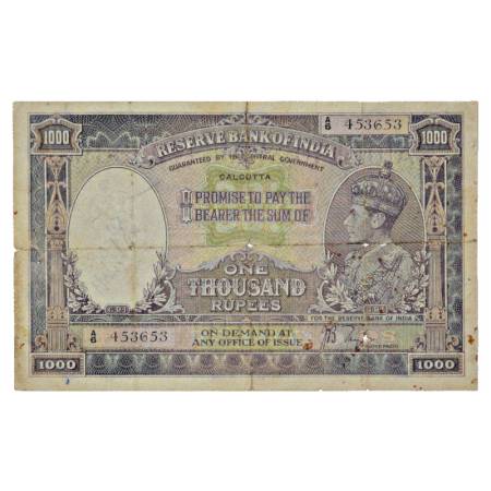 British India, George VI, 1000 Rupees, ND (1938), Calcutta Circle, signed by J. B. Taylor,