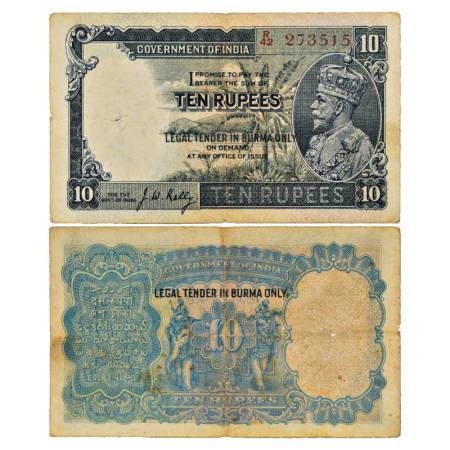Burma, George V, 10 Rupees, ND (1937), signed by J. W. Kelly, Serial No.: R42 273515, lega