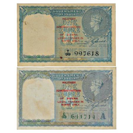 Burma, George VI, 1 Rupee (2), 1940, signed by C. E. Jones, Serial No.: T99 997618 in blac