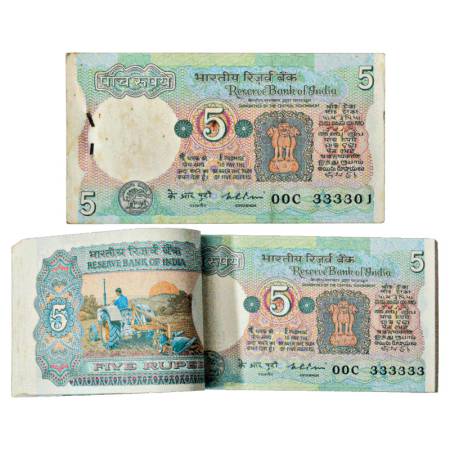 Republic of India, full packet of 100 Notes, 5 Rupees, signed by K. R. Puri, INSET 'A', Se