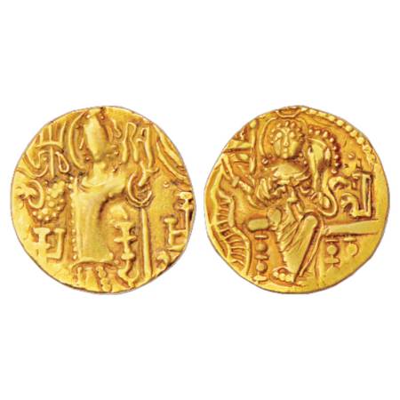 Kidarites in Kashmir/NW India, Gold Dinar, 'Kshinatha' (300-350 AD), 7.82g. Obv: Nimbate k