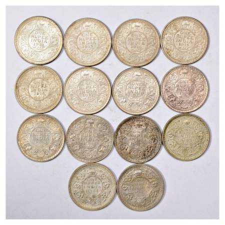 A group of 14 British India Silver & Half Silver Rupee, George V and George VI, included d