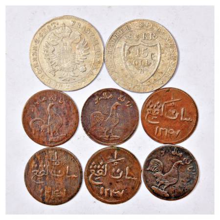 A group of 8 Billon and Copper Foreign coins, 2x Billon, Italian State, Gorizia, 15 Soldi 