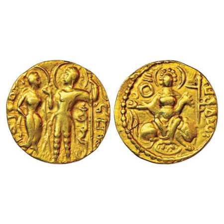Gupta Empire, Gold Dinar of Samudra Gupta (350-375 AD), 'King and Queen' type, unlisted in