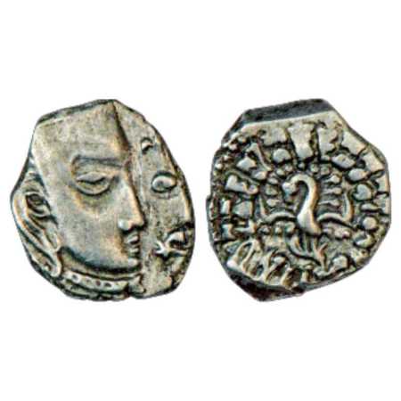 Gupta Empire, Kumara Gupta (415-450 AD), Silver Drachm of 'fan-tailed peacock' or 'Madhyad