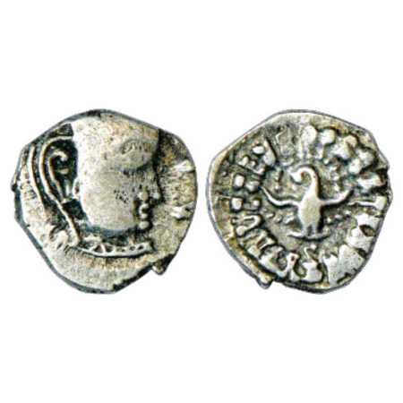 Gupta Empire, Kumara Gupta (415-450 AD), Silver Drachm of 'fan-tailed peacock' or 'Madhyad