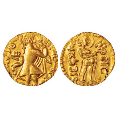 Samatata region, Gold Dinar imitating Kushan coin design (c. 400-500 AD), ECB SAM1B.2 (pla