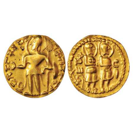Samatata region, Gold Dinar copying Gupta/Kushan designs (c. 400-500 AD), ECB SAM1E.1 (pla