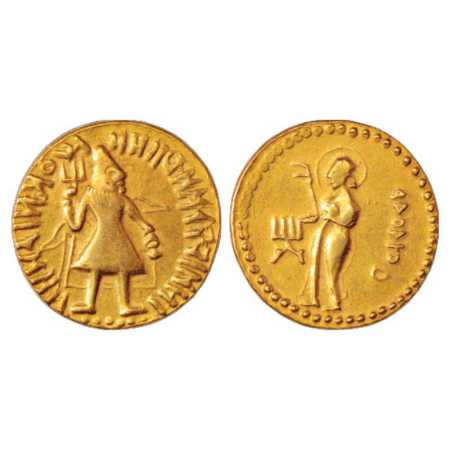 Samatata region, Gold Dinar imitating Kushan coin design (c. 400-500 AD), unlisted in ECB 