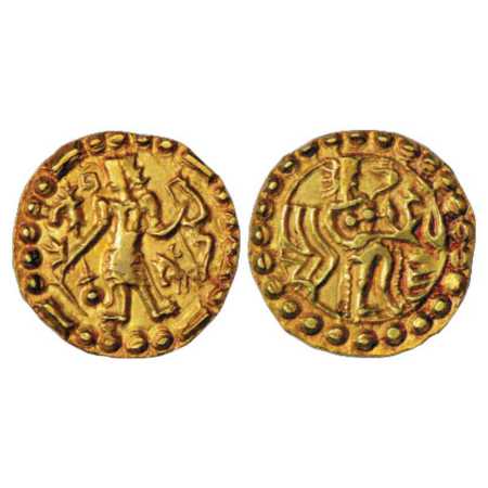 Samatata region, Anonymous Gold Dinar copying Gupta coin designs, 'Ashwamedha' type (c. 55