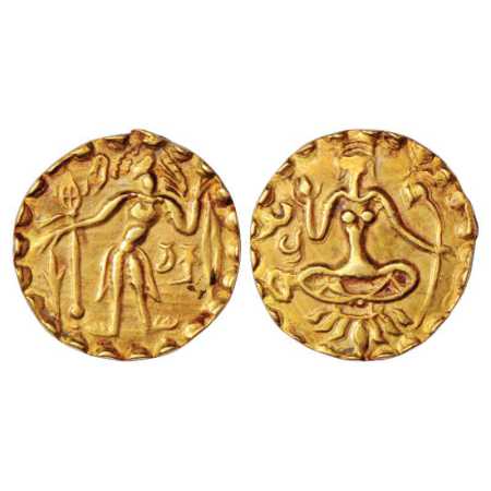 Samatata region, Gold Dinar with 'Chakra' legend (c. 700-800 AD), ECB SAM11.1 (plate speci