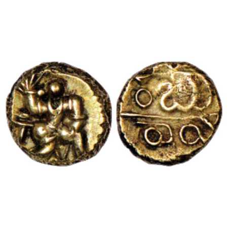 Vijayanagar Kingdom, Bukka I (1344-1377 AD), Base Gold Varaha, 3.40g. Obv: Warrior running