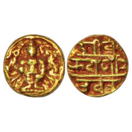 Vijayanagar Kingdom, Venkata Raya II or III, Gold Varaha, 3.37g. Obv: God Venkatesvara sta