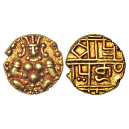 Nayakas of Chitradurga, Gold Pagoda, 3.32g. Obv: Bal Gopal seated facing. Rev: Nagari lege