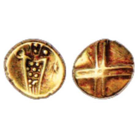 South Coromandel Coast, Gold Fanam, copying designs of Sri Ranga Raya III (c. 1642-1672 AD