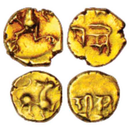 Marathas of Tanjore, Sarabhoji I (c. 1711-1727 AD), two Gold Fanams, Herrli GF-5.04.01, ea