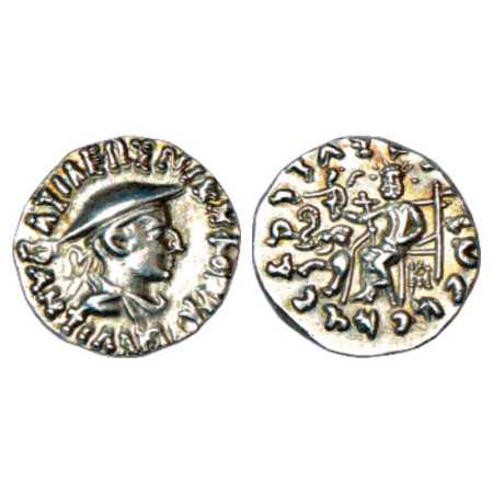Indo-Greeks, Silver Drachm of Antialkidas (c. 115-95 BC), BN series 13, 2.44g. Obv: Bust o