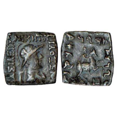 Indo Greeks, Square Silver Drachm of Philoxenos (c. 100-95 BC), BN Series 6, 1.94g. Obv: H