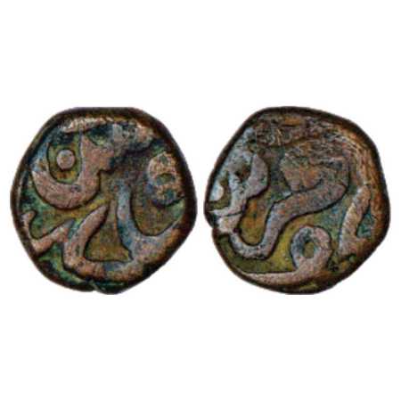 Akbar (1556-1605), Copper 1/8th Dam or 'Damri', dateless type, Urdu Zafar Qarin Mint, 1.87