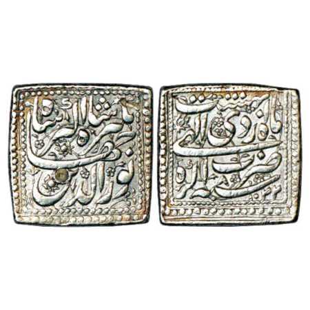 Jahangir (1605-1627 AD), Silver Square Rupee, Agra Mint, Ardibihist, AH 1022/RY 8, KM 147.