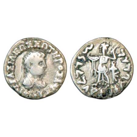 Indo-Greeks, Dionysos (65-55 BC), Silver Drachm, BN series 1, 2.16g. Obv: Profile bust of 