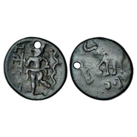 Mitra' rulers of the Punjab, Copper Coin of Bhanumitra, Allan BMCAI pl. XLIII, no. 2, pier