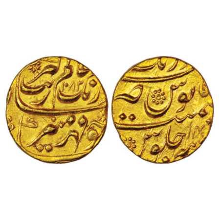 Aurangzeb (1658-1707), Gold ½ Mohur, Aurangabad Mint at top, AH 1082/RY 14, 5.50g. Extreme