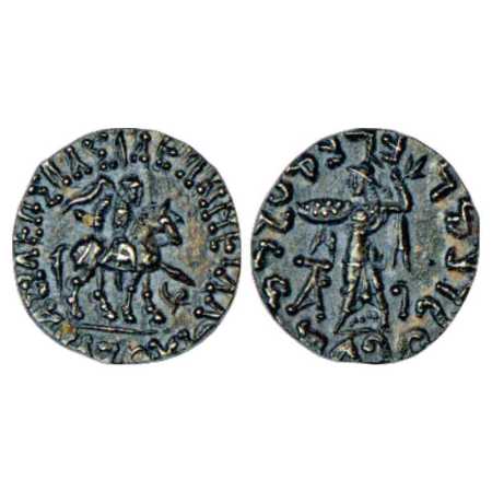 Indo-Scythian, Azes (56-35 BC), Silver Drachm, 1.99g. Obv: King on horseback right holding
