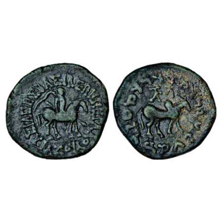 Indo-Scythians, Copper Tetrachalkon of Azes (c. 56-30 BC), Senior 91.3, 25.10g. Obv: King 