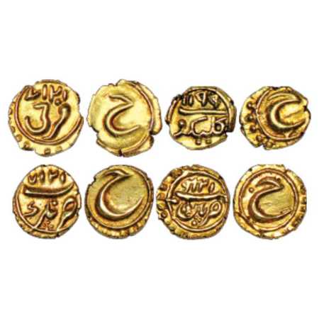 Mysore, Tipu Sultan (1787-1799 AD), Gold Fanam (4), 0.39g, 1x Farrukhi Mint, AM 1217, 1x K