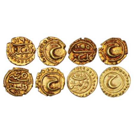 Mysore, Tipu Sultan (1787-1799 AD), Gold Fanam (4), 0.38g each, 3x Kalikut Mint, AH 119x, 
