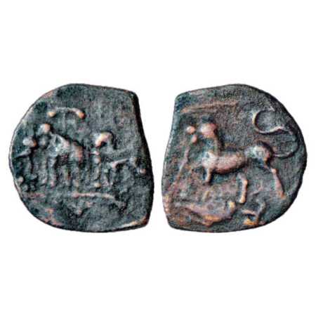 Uninscribed die-struck copper coin of the Chola chiefs of 'Sangam' period (c. 50-100 AD), 