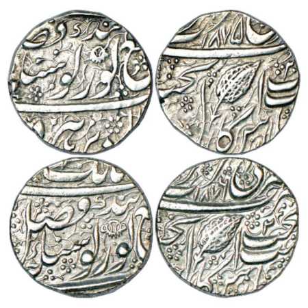 Sikh Empire, Silver Rupee (2), Amritsar Mint, 'Nanak Shahi' couplet, VS 1875 & 1876, Persi