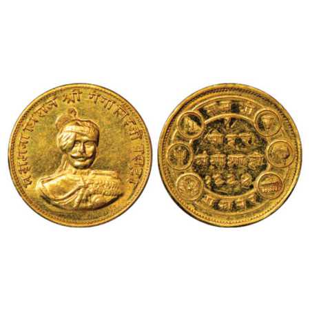 Bikanir, Ganga Singh (1887-1942 AD), Gold Nazarana Mohur, 8.51g, issued on 50th Anniversar