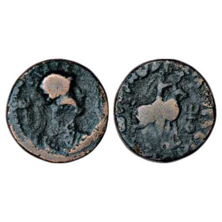 Western Kshatrapas, Copper Coin of Damazada I (c. 80-95 AD), countermarked on 'Soter Megas